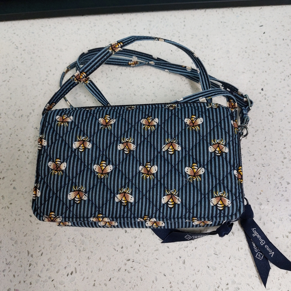 Vera Bradley All In One Crossbody Wallet Bees Navy NWOT